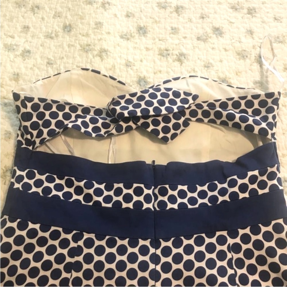 Super Cute Retro Look Blue and White Polka Dot Strapless Dress 💙 - Picture 3 of 11
